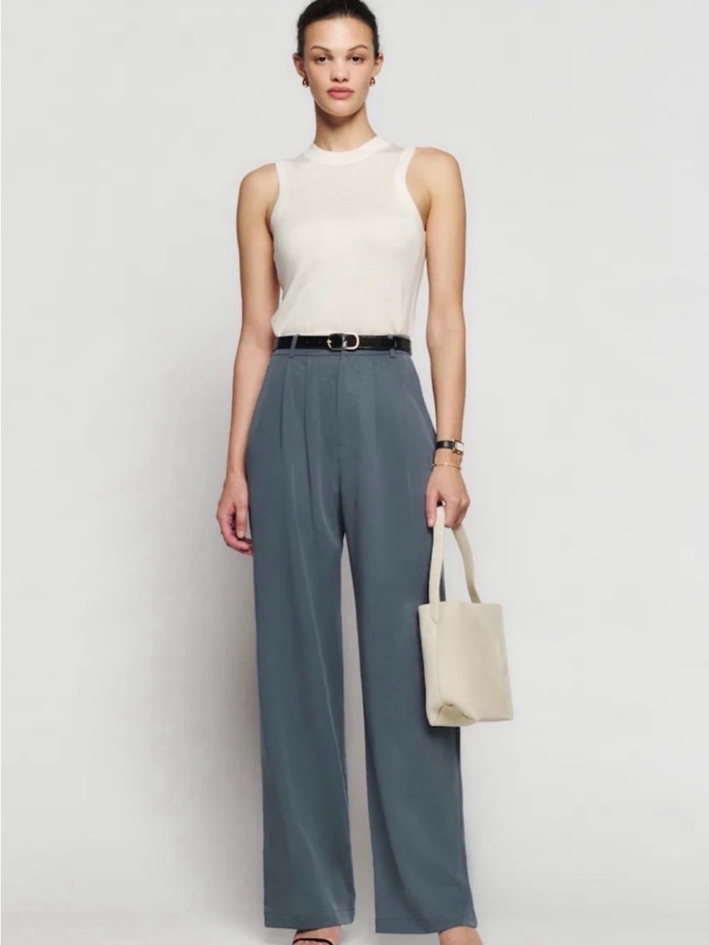 Reformation High-Rise Wide Leg Pants in Slate Blue